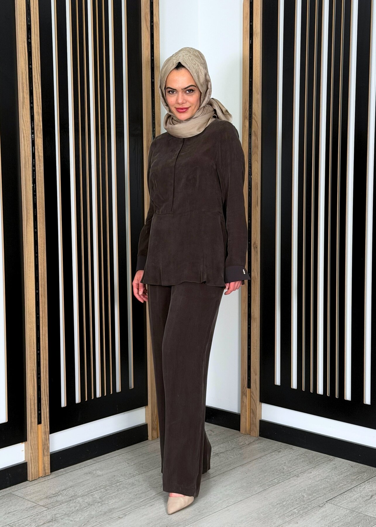 Miss Dalida Bol Paça Basic Cupro Pantolon Cacao - 3