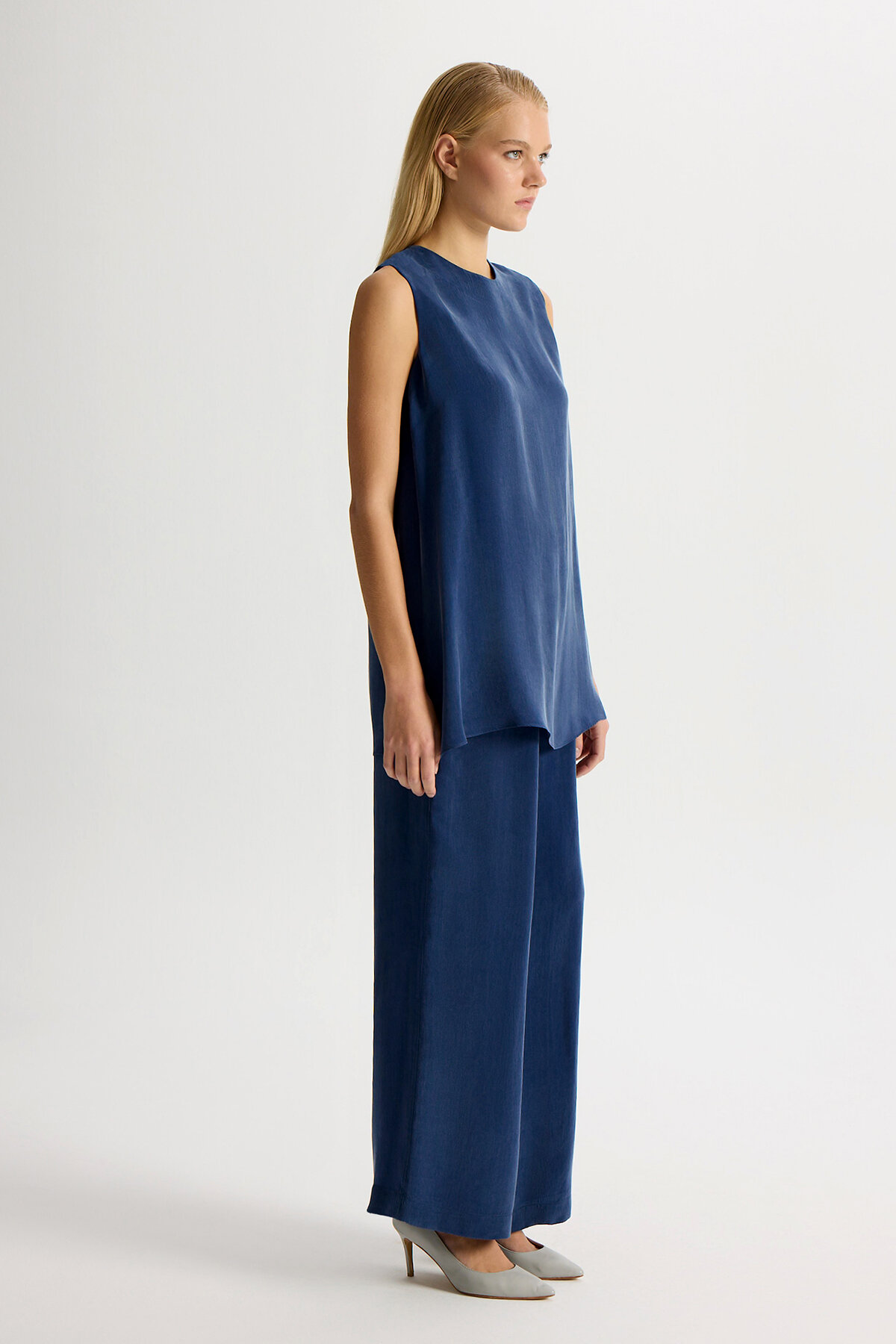 Miss Dalida Bol Paça Basic Cupro Pantolon Dark Navy - 1