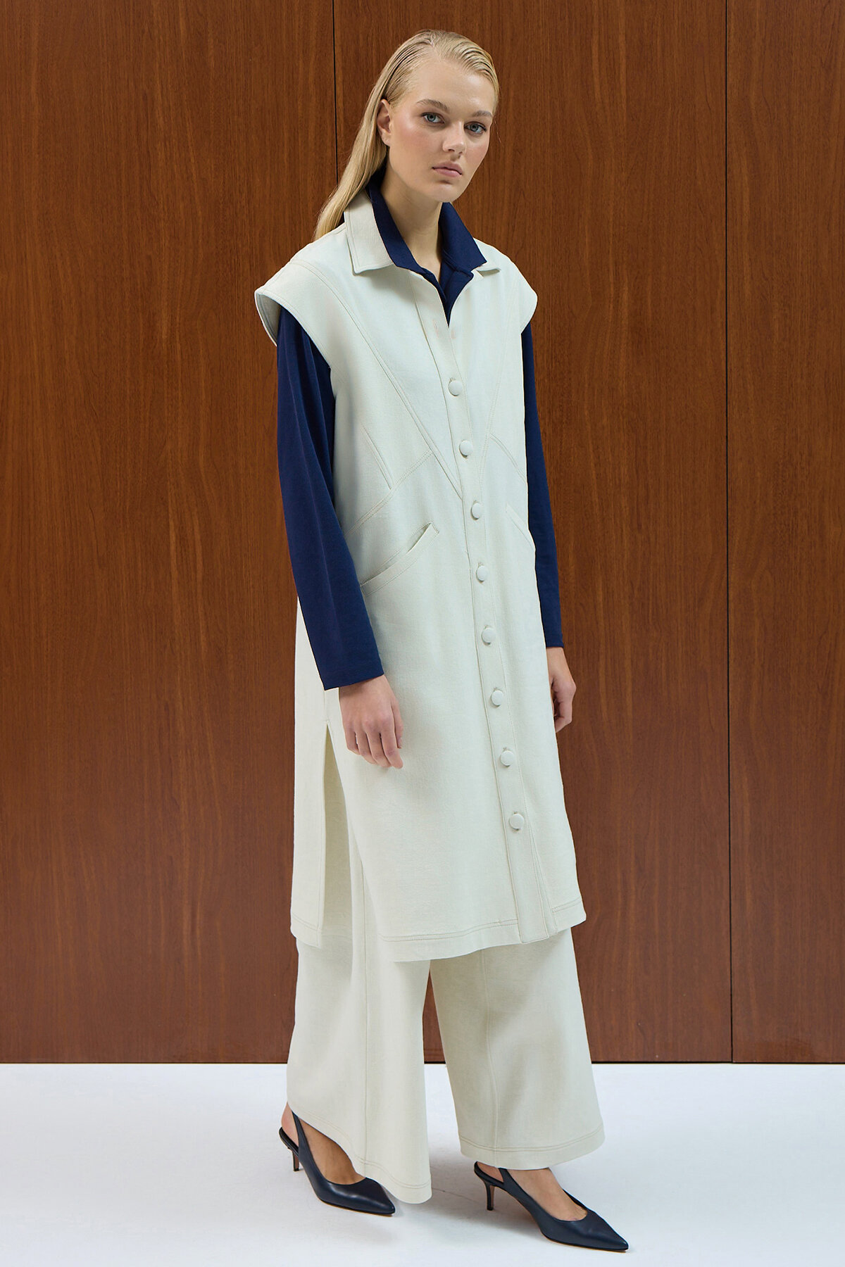 Miss Dalida Bol Paça Basic Denim Pantolon EKRU - 3