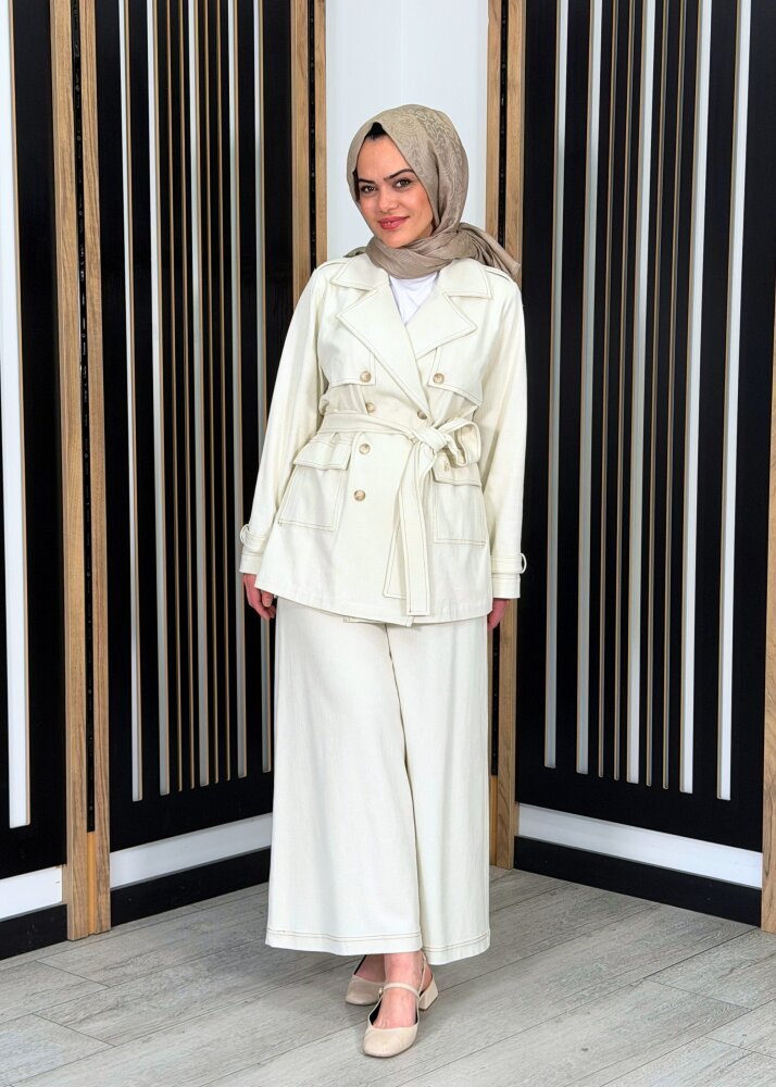 Miss Dalida Bol Paça Basic Denim Pantolon EKRU