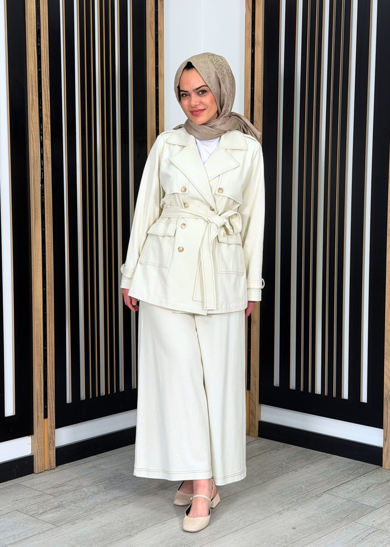 Miss Dalida Bol Paça Basic Denim Pantolon EKRU - 1