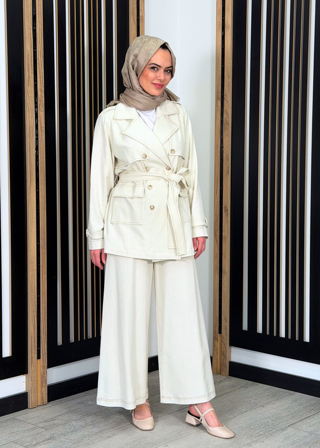 Miss Dalida Bol Paça Basic Denim Pantolon EKRU - 2