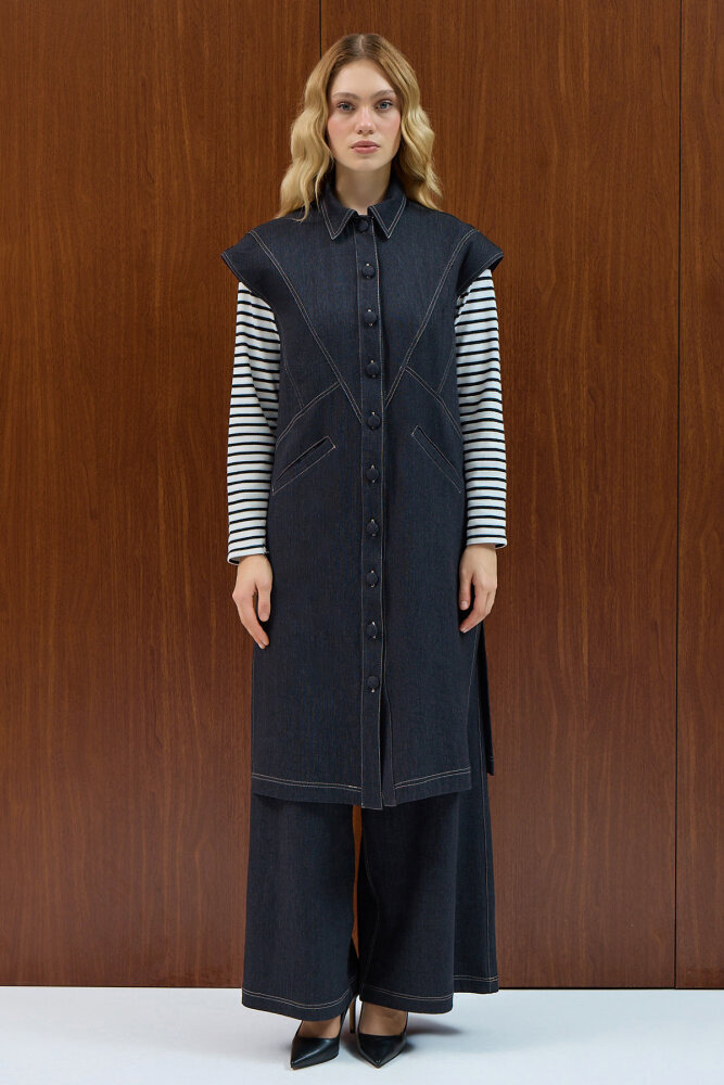 Miss Dalida Bol Paça Basic Denim Pantolon Navy