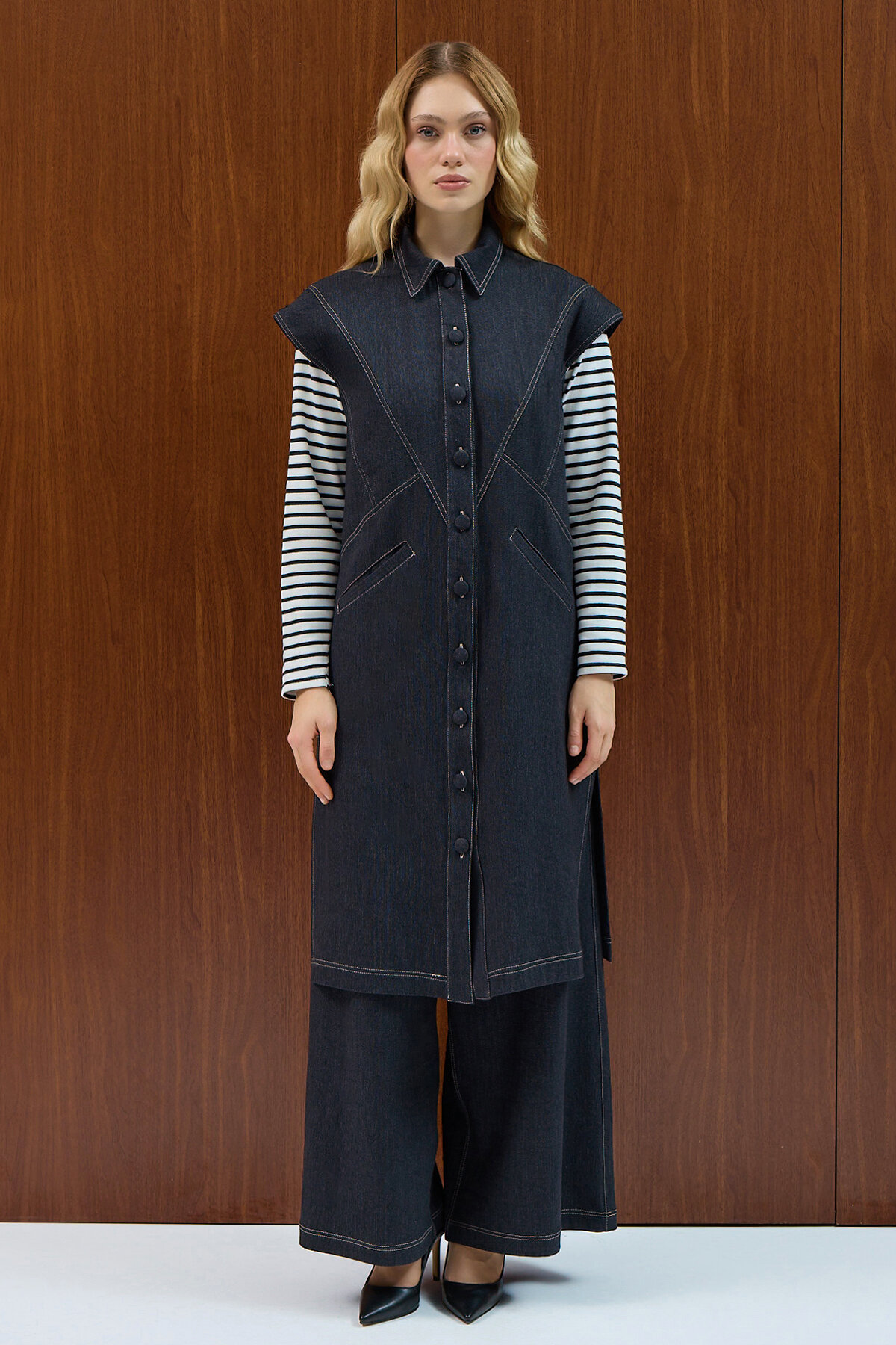 Miss Dalida Bol Paça Basic Denim Pantolon Navy - 1