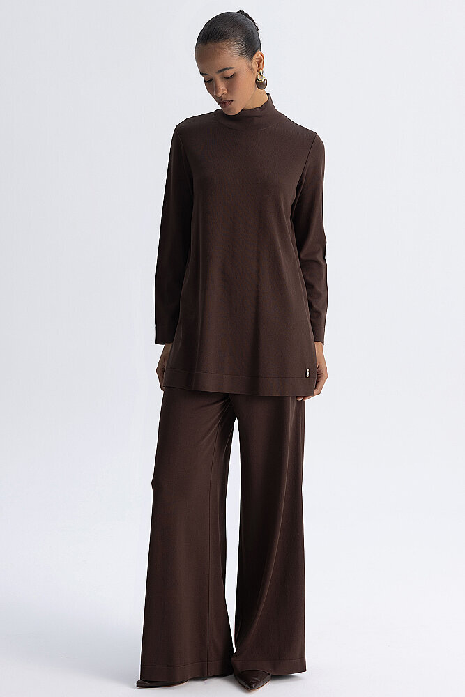 Miss Dalida Bol Paça Basic Triko Pantolon Cacao - 3