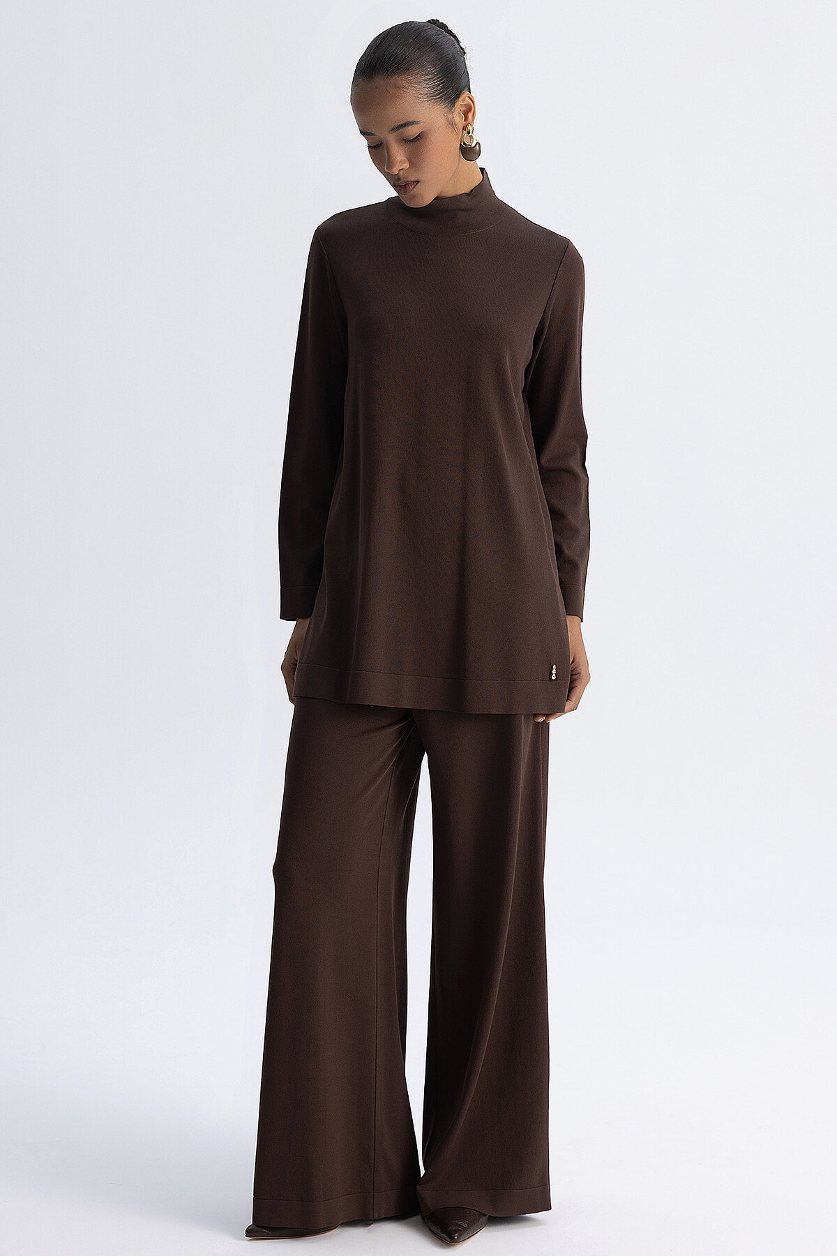 Miss Dalida Bol Paça Basic Triko Pantolon Cacao - 3