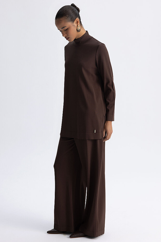 Miss Dalida Bol Paça Basic Triko Pantolon Cacao - 4