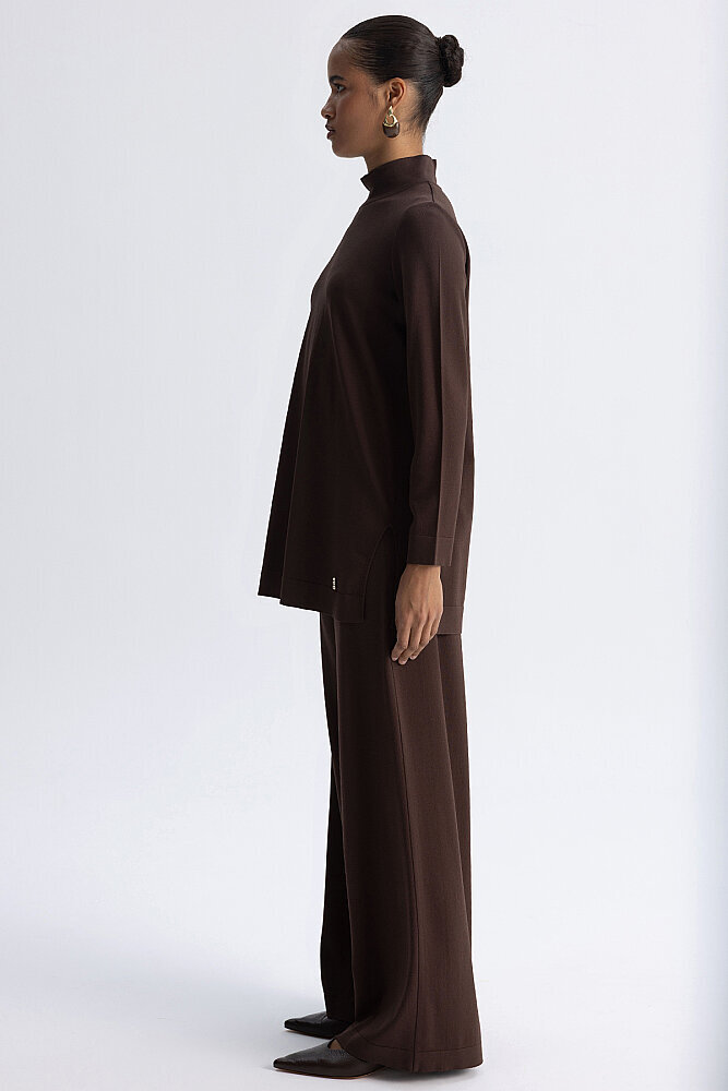 Miss Dalida Bol Paça Basic Triko Pantolon Cacao - 6