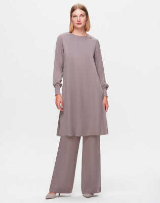 Miss Dalida Bol Paça Cupro Pantolon MİNK - 1
