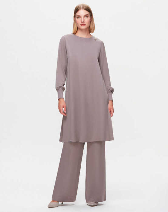 Miss Dalida Bol Paça Cupro Pantolon MİNK - 1