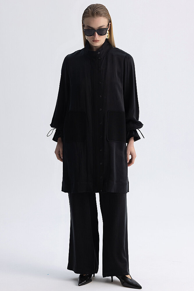 Miss Dalida Bol Paça Klasik Cupro Pantolon BLACK - 4