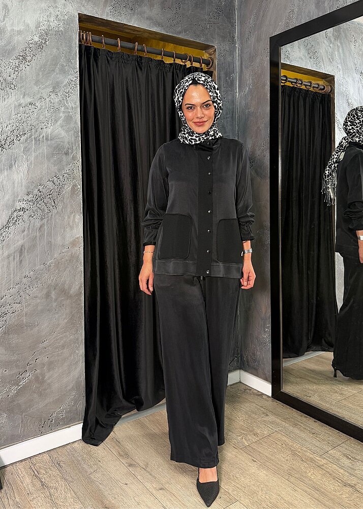 Miss Dalida Bol Paça Klasik Cupro Pantolon BLACK
