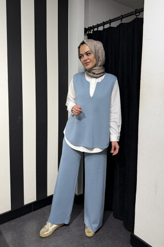 Miss Dalida Bol Paça Triko Pantolon NERVİ-MAVİ - 3