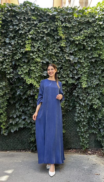Miss Dalida Broş Detaylı A Kesim Cupra Elbise Navy Blue - 1