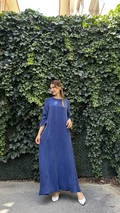 Miss Dalida Broş Detaylı A Kesim Cupra Elbise Navy Blue - 2
