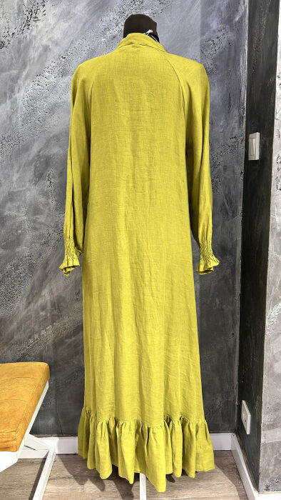 Miss Dalida Büzgü Detaylı Keten Uzun Ceket olive - 3