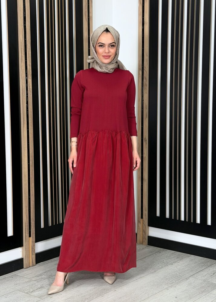 Miss Dalida Büzgü Detaylı Triko Cupro Elbise Cherry - 2