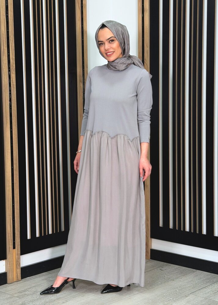 Miss Dalida Büzgü Detaylı Triko Cupro Elbise Dark Grey - 2