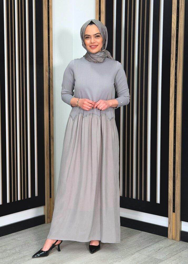 Miss Dalida Büzgü Detaylı Triko Cupro Elbise Dark Grey - 3