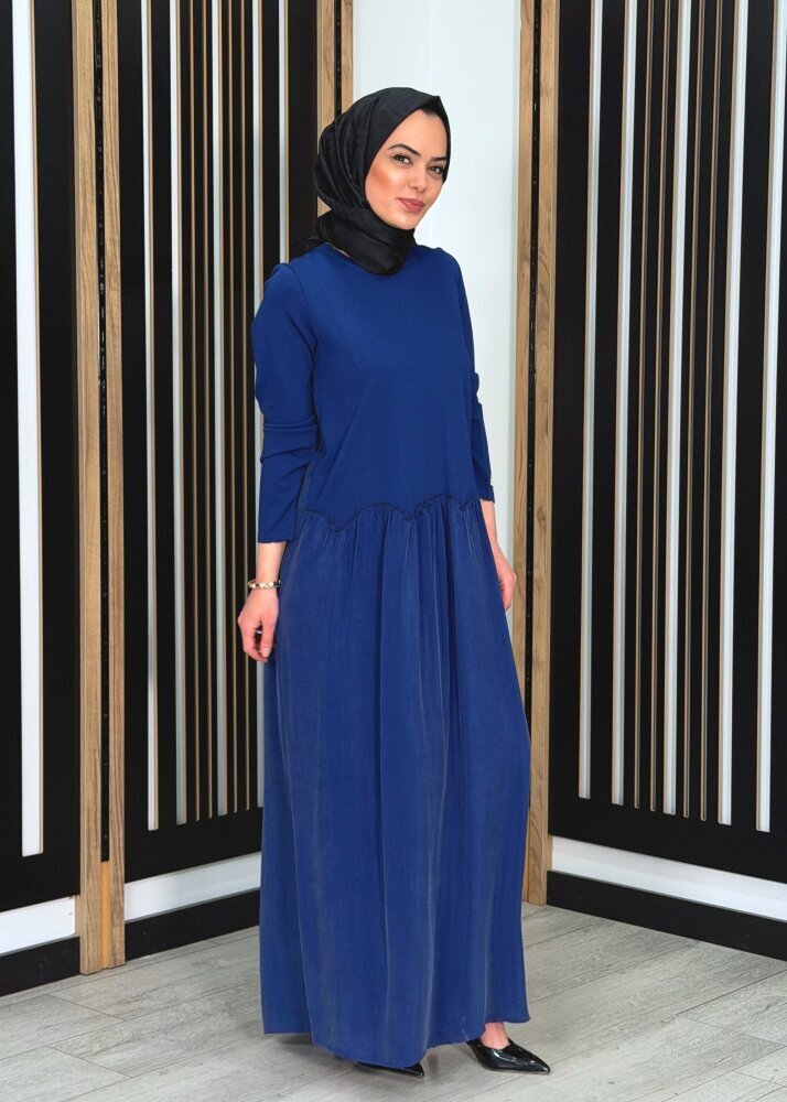 Miss Dalida Büzgü Detaylı Triko Cupro Elbise Navy 