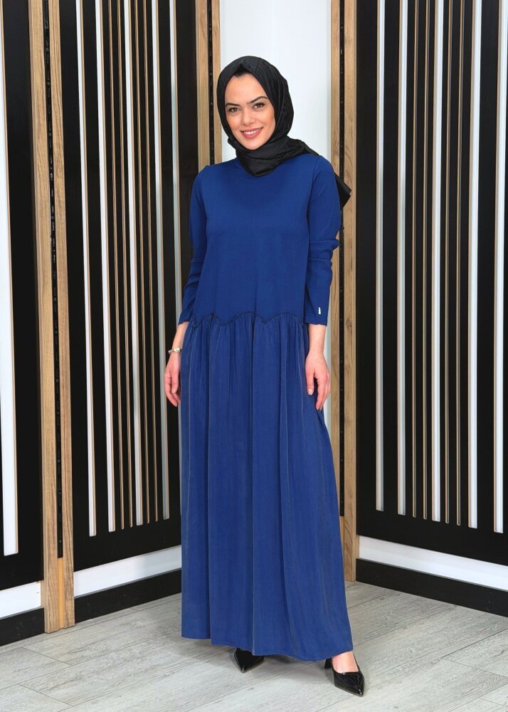 Miss Dalida Büzgü Detaylı Triko Cupro Elbise Navy - 2