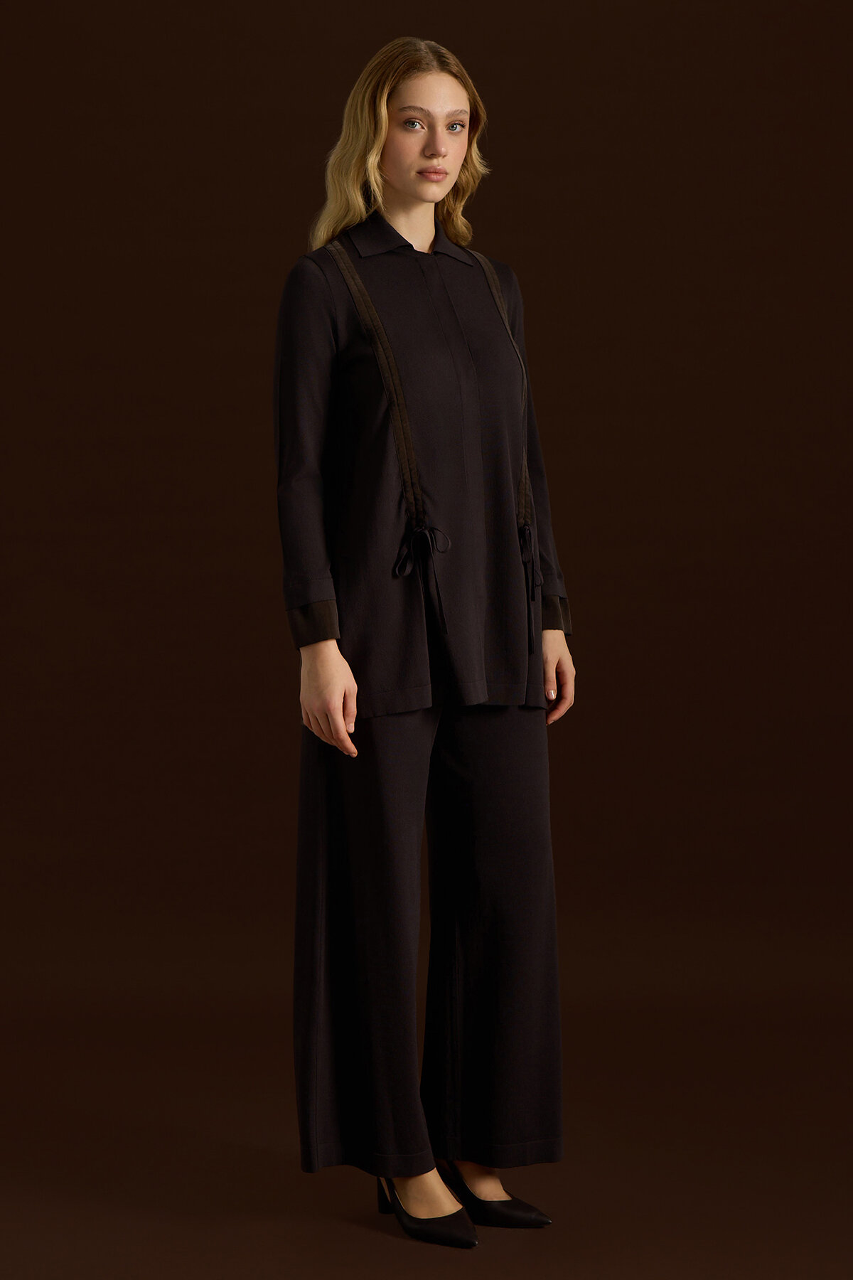 Miss Dalida Büzgü Detaylı Triko Gömlek Cacao - 2