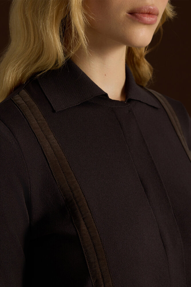 Miss Dalida Büzgü Detaylı Triko Gömlek Cacao