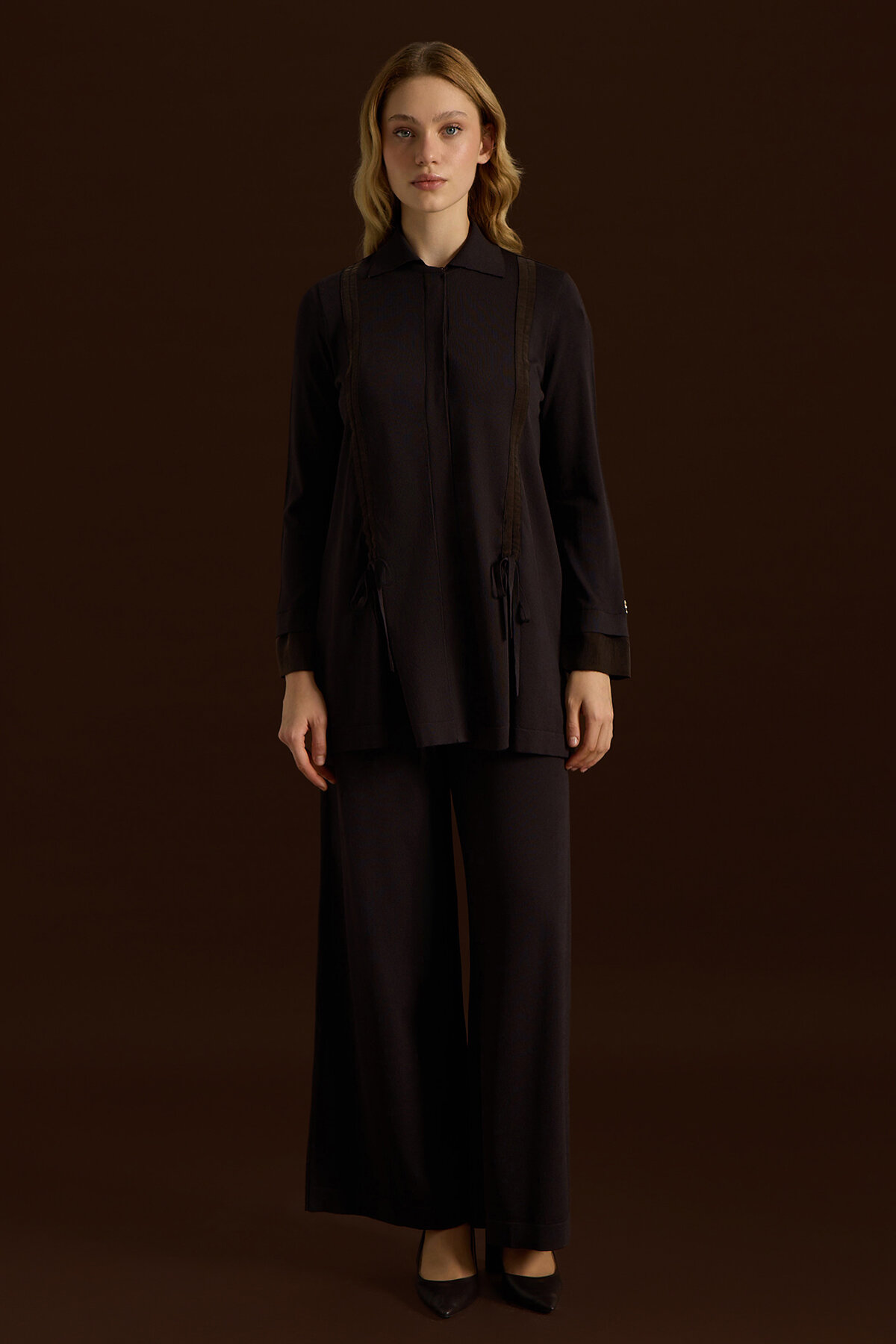 Miss Dalida Büzgü Detaylı Triko Gömlek Cacao - 4