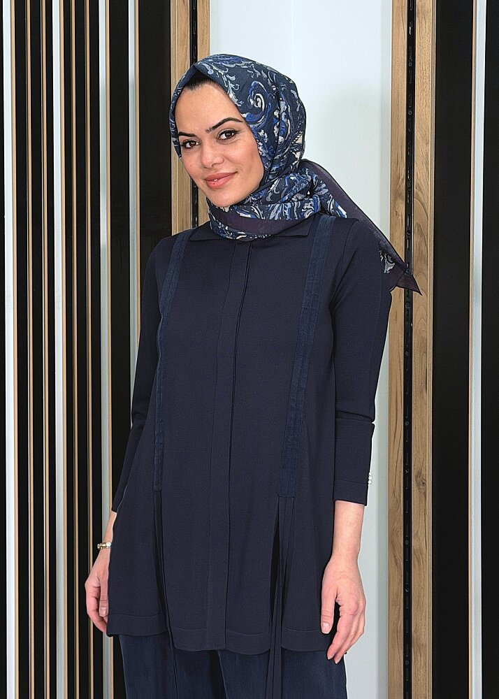 Miss Dalida Büzgü Detaylı Triko Gömlek Dark Navy - 3