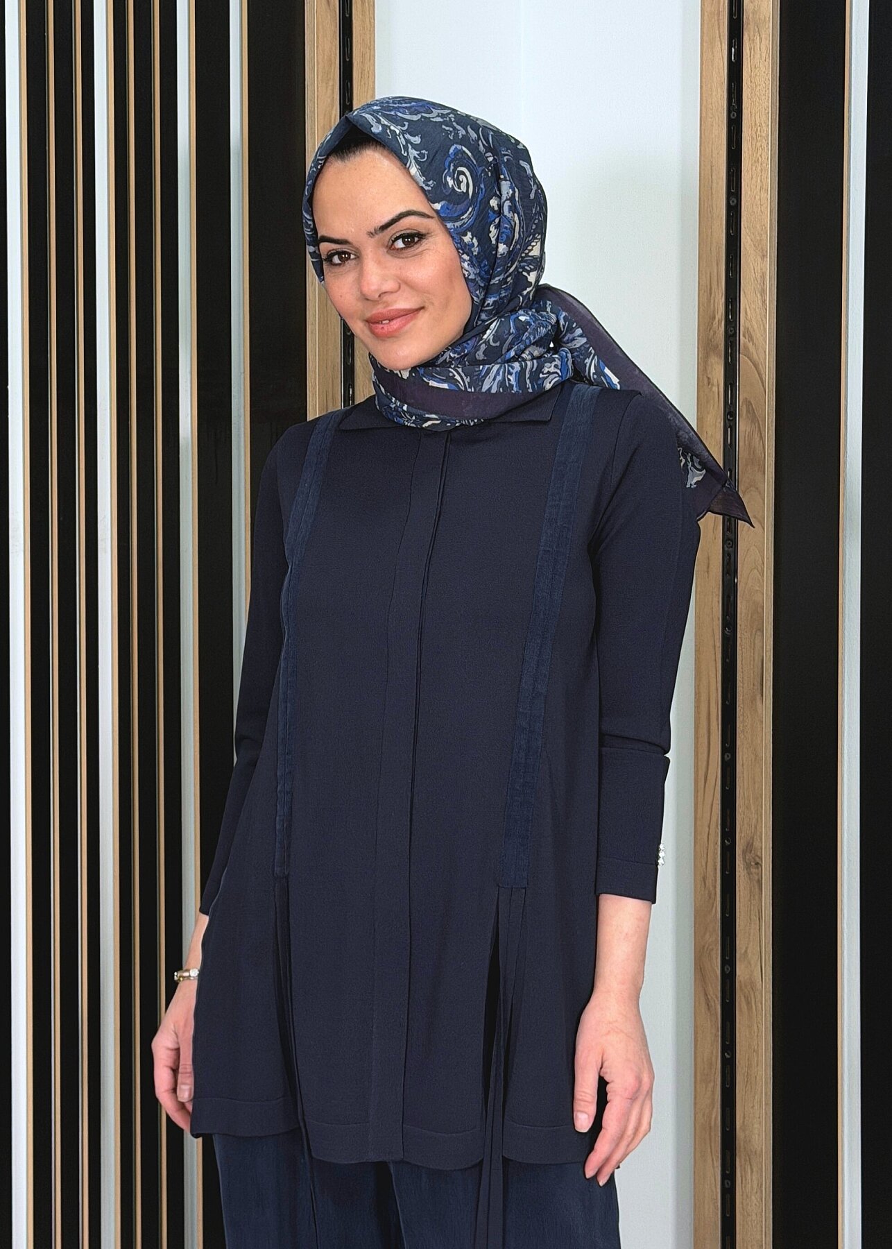 Miss Dalida Büzgü Detaylı Triko Gömlek Dark Navy - 3