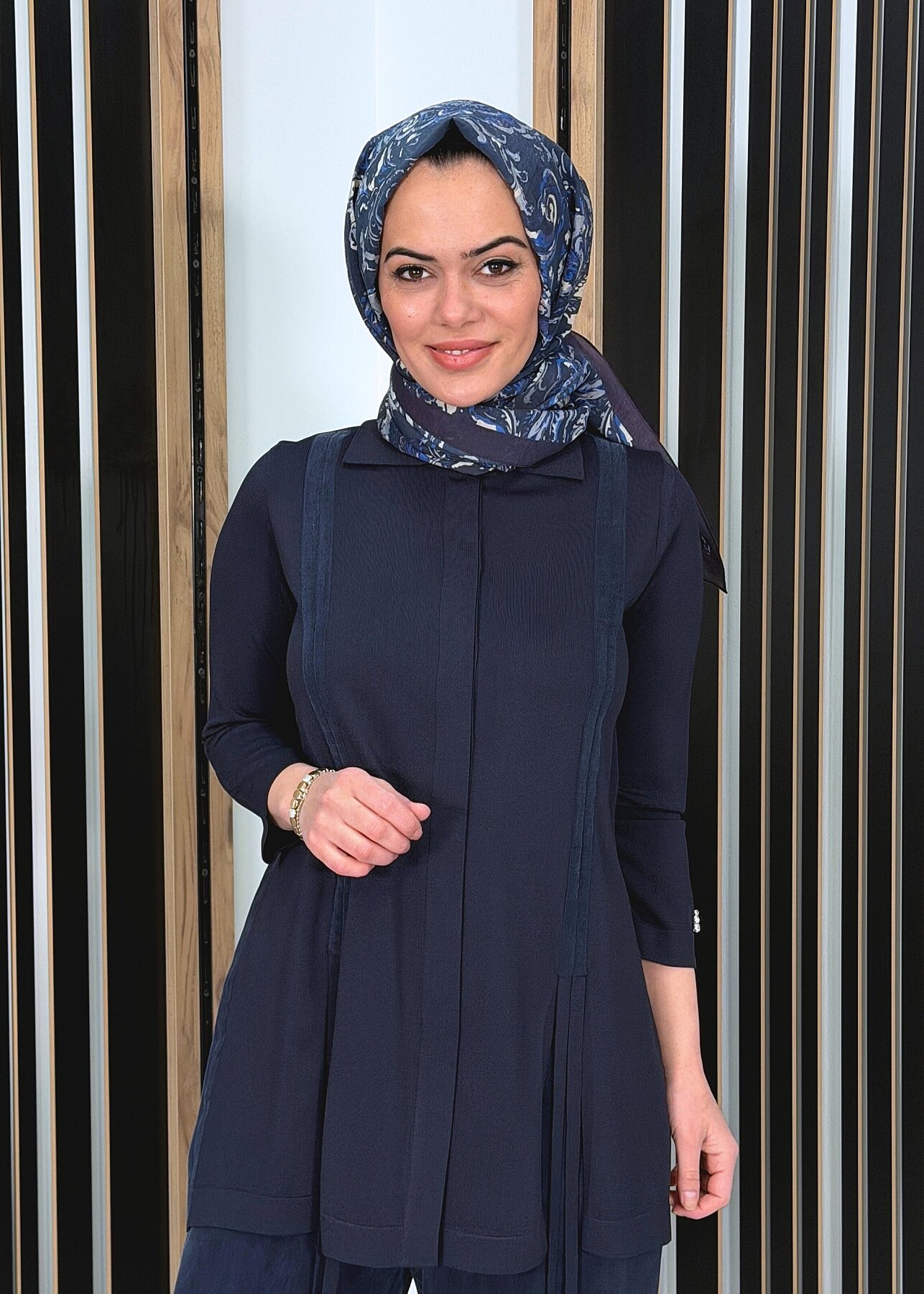 Miss Dalida Büzgü Detaylı Triko Gömlek Dark Navy - 2