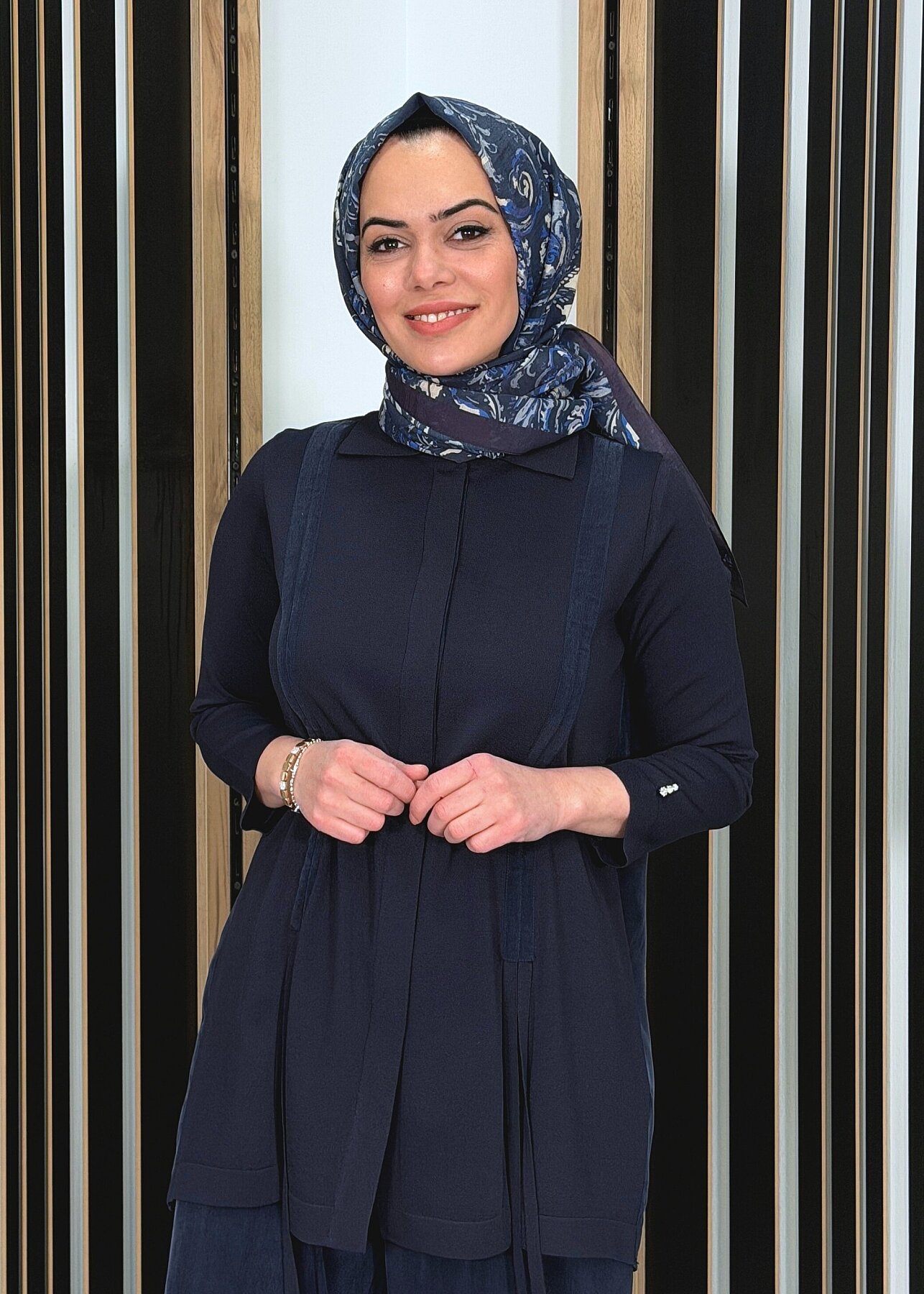 Miss Dalida Büzgü Detaylı Triko Gömlek Dark Navy - 1