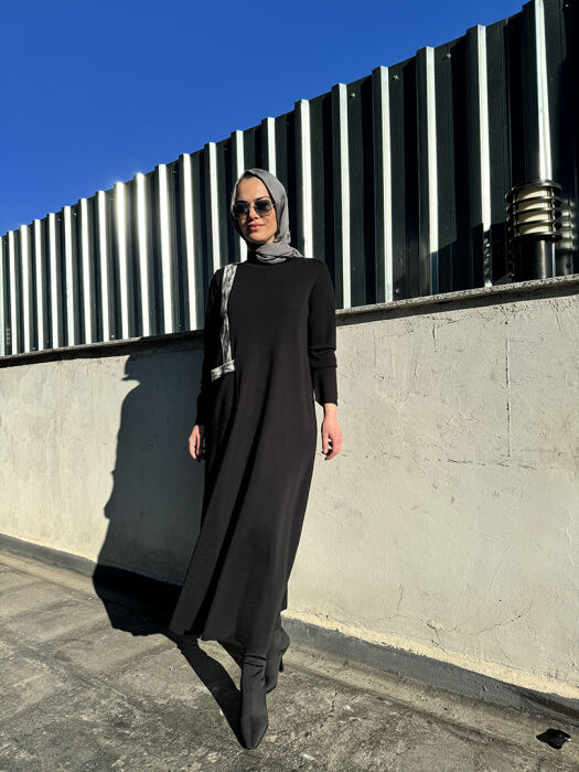 Miss Dalida Cebi Ve Önü Keçe Detaylı Elbise BLACK - 2