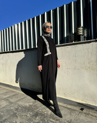 Miss Dalida Cebi Ve Önü Keçe Detaylı Elbise BLACK - 3