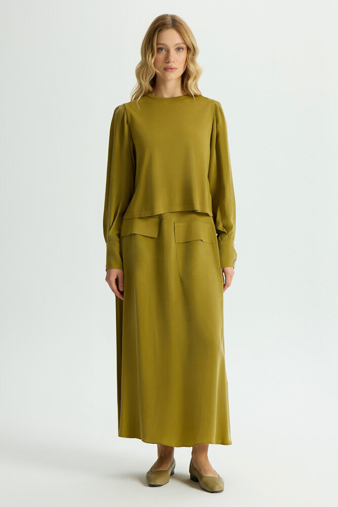 Miss Dalida Cep Detaylı Cupro Etek Amber 