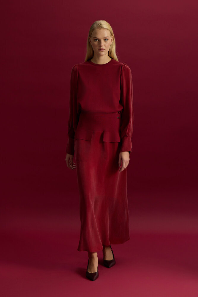 Miss Dalida Cep Detaylı Cupro Etek Cherry 