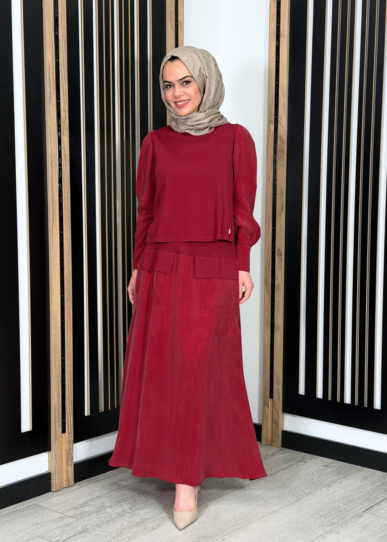 Miss Dalida Cep Detaylı Cupro Etek Cherry - 1