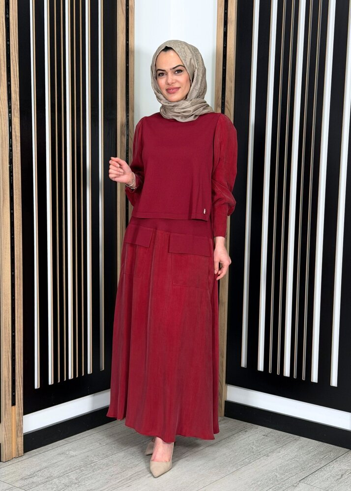 Miss Dalida Cep Detaylı Cupro Etek Cherry - 3