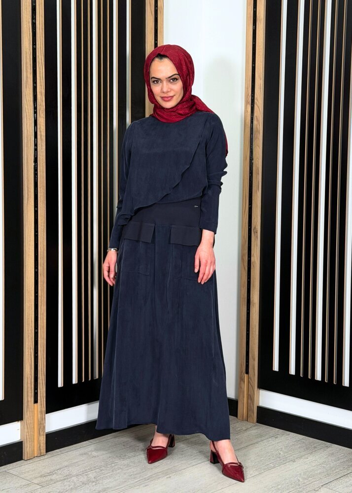 Miss Dalida Cep Detaylı Cupro Etek Dark Navy