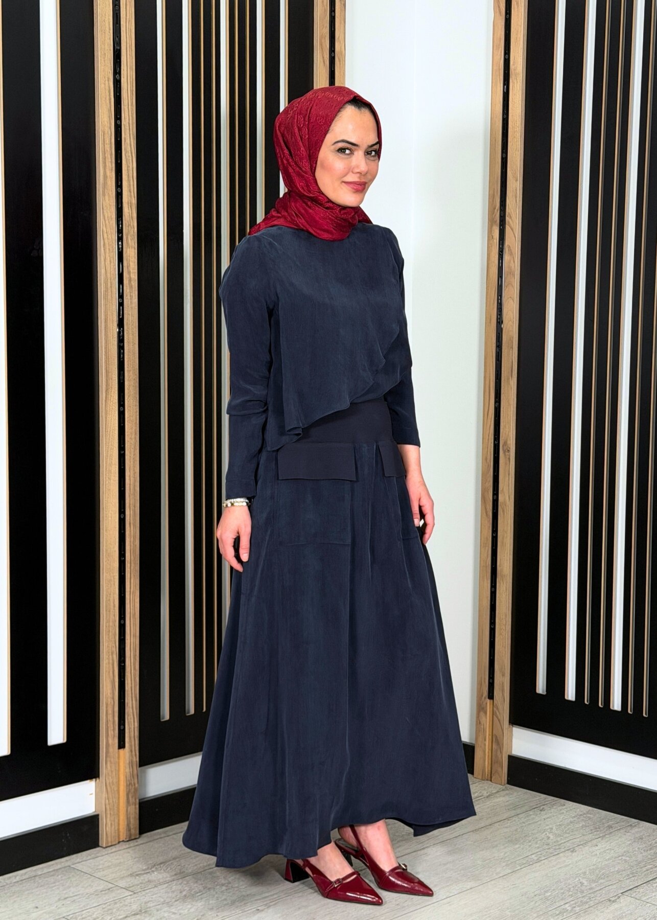 Miss Dalida Cep Detaylı Cupro Etek Dark Navy - 2