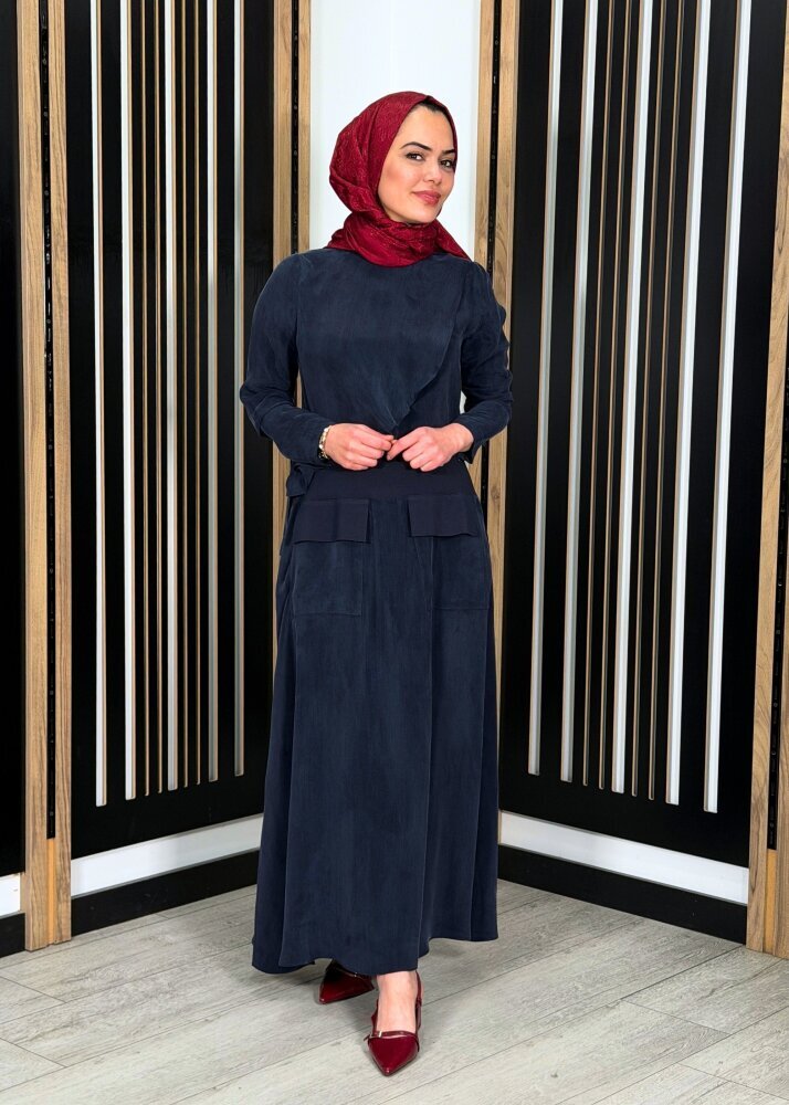 Miss Dalida Cep Detaylı Cupro Etek Dark Navy - 3