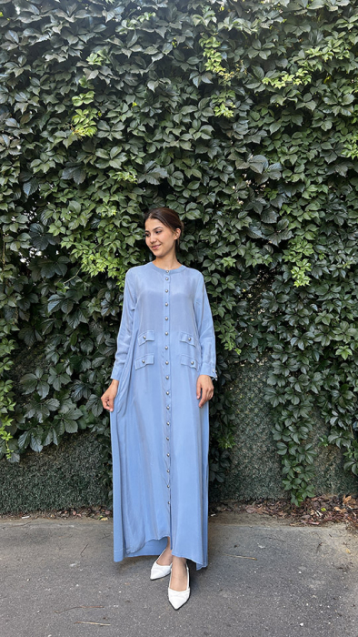 Miss Dalida Cep Kapaklı Düğme Detaylı Cupra Ceket BLUE - 1
