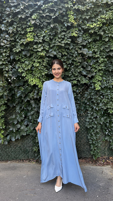 Miss Dalida Cep Kapaklı Düğme Detaylı Cupra Ceket BLUE - 2