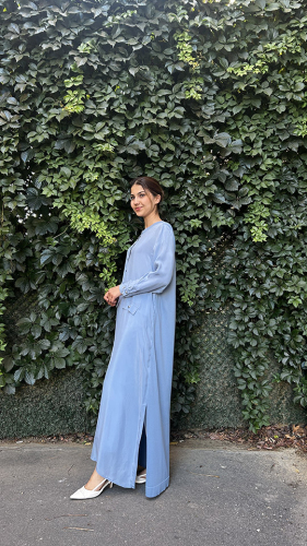 Miss Dalida Cep Kapaklı Düğme Detaylı Cupra Ceket BLUE - 3