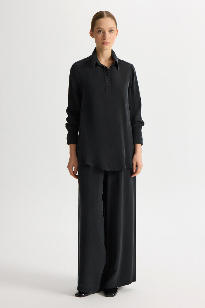 Miss Dalida Cepli Düz Renk Cupro Pantolon BLACK