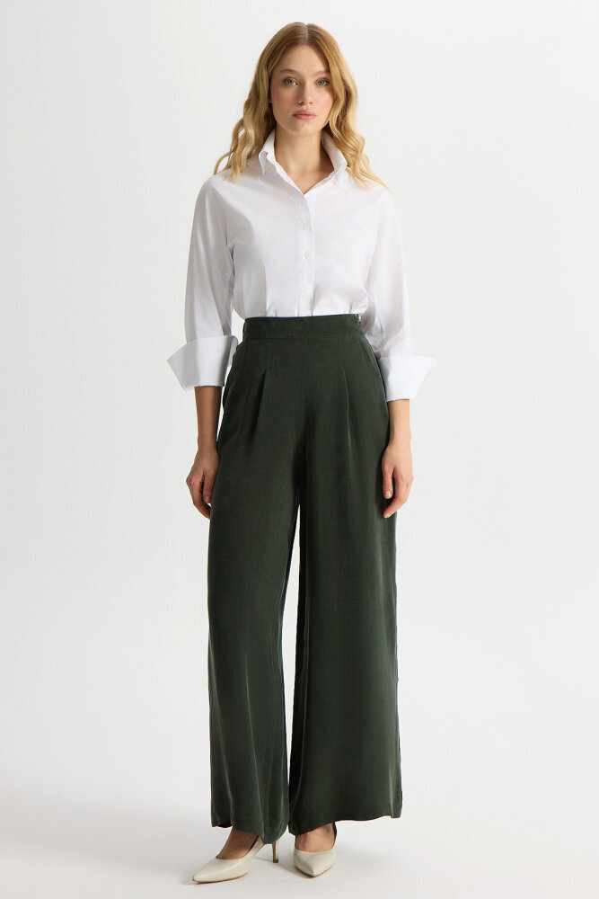 Miss Dalida Cepli Düz Renk Cupro Pantolon KHAKİ