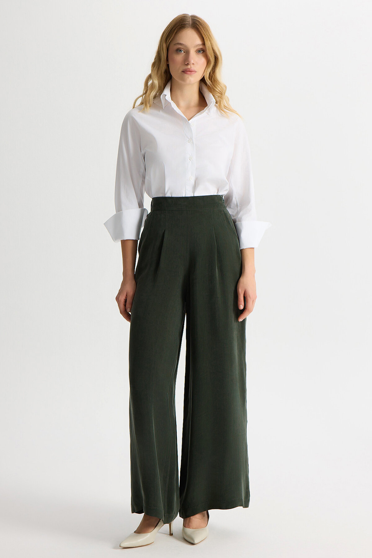 Miss Dalida Cepli Düz Renk Cupro Pantolon KHAKİ - 1