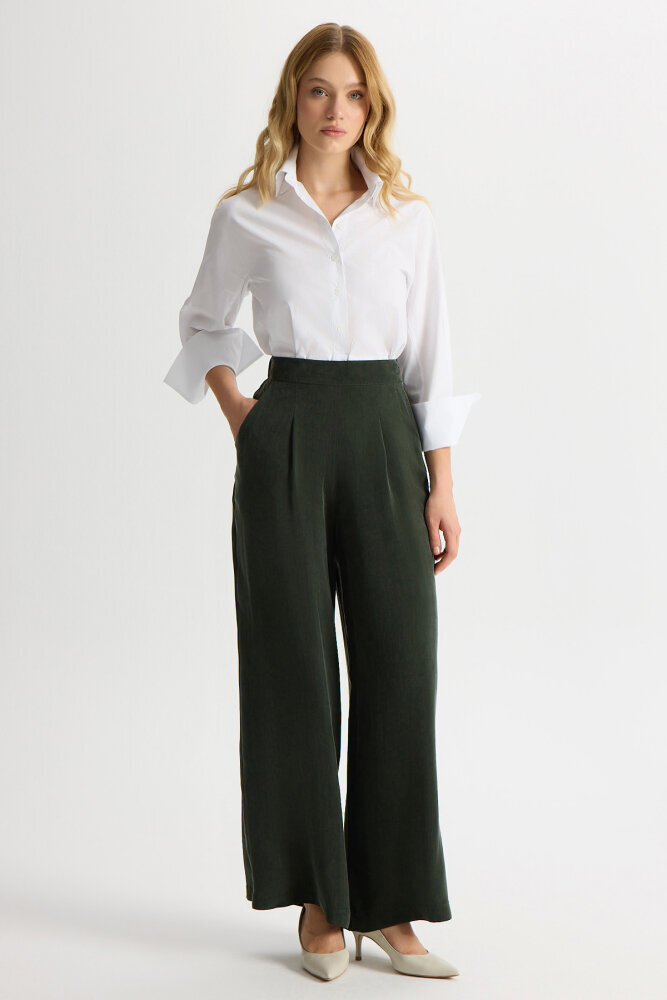 Miss Dalida Cepli Düz Renk Cupro Pantolon KHAKİ - 2