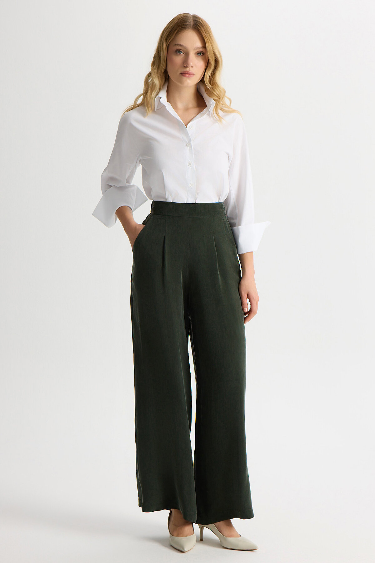 Miss Dalida Cepli Düz Renk Cupro Pantolon KHAKİ - 2