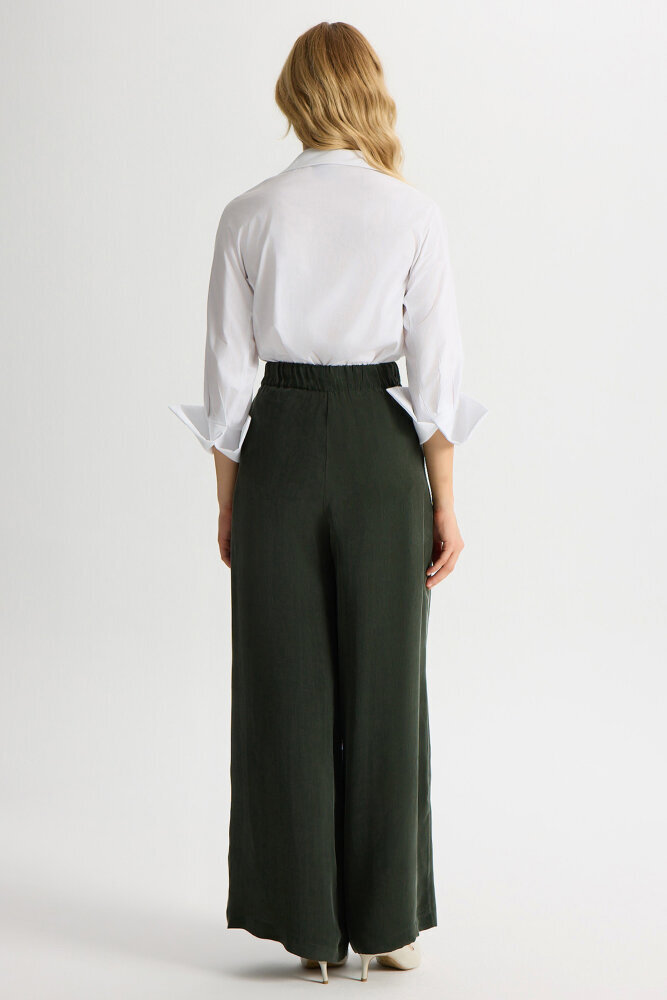 Miss Dalida Cepli Düz Renk Cupro Pantolon KHAKİ - 3